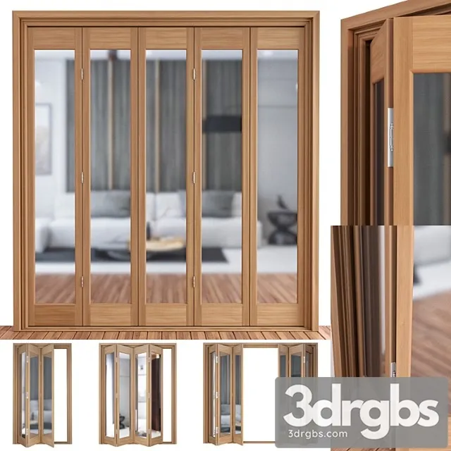 Slimfold oak marston clear glass folding door system 3D Model Free