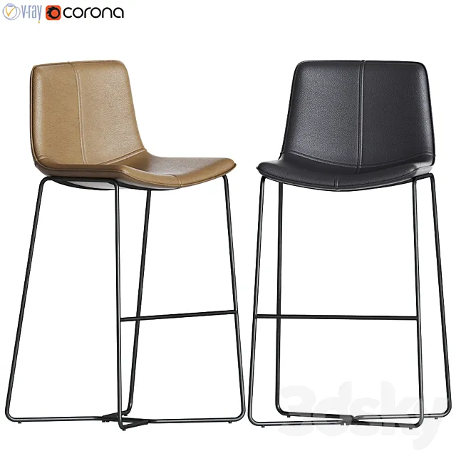 Slope Leather Bar. Counter Stools West elm 3D Model