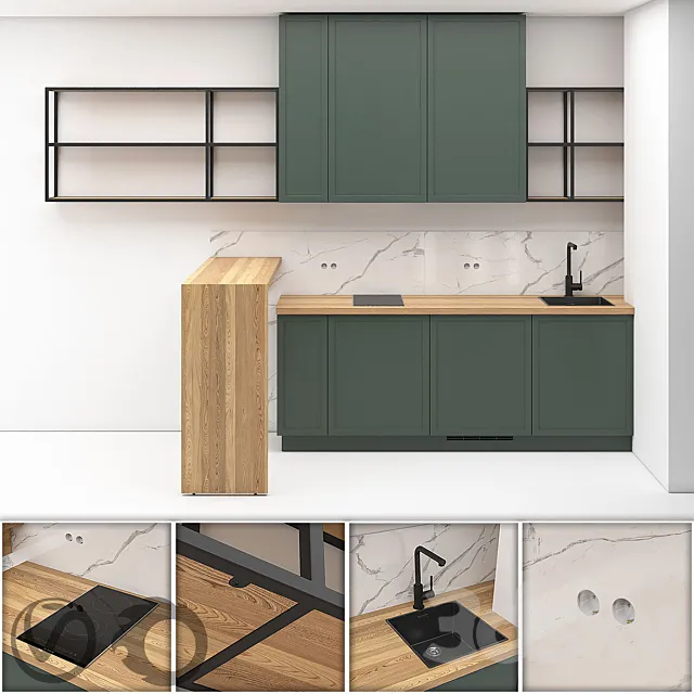 Small kitchen in studio apartment 01 3D Model