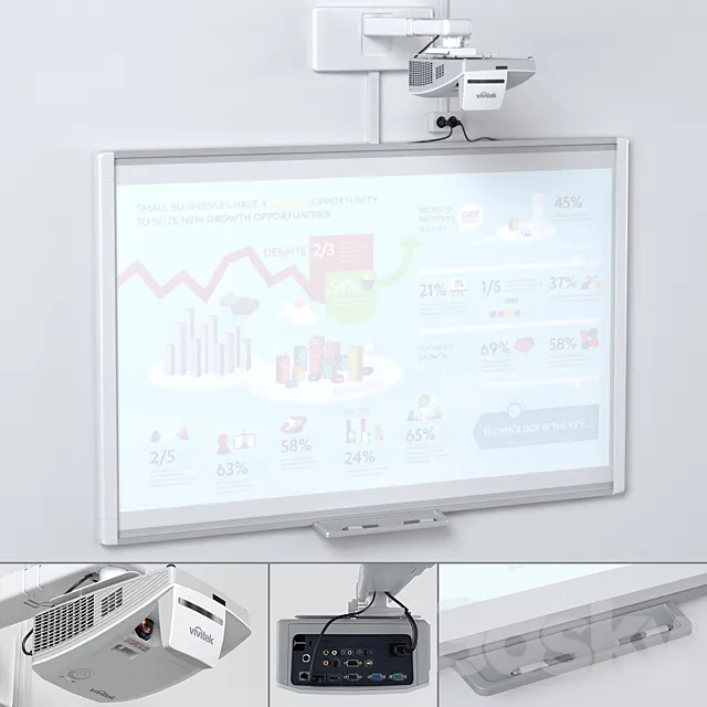 Smart SBM685 Whiteboard with Vivitek DH758UST Projector and Mount 3DModel