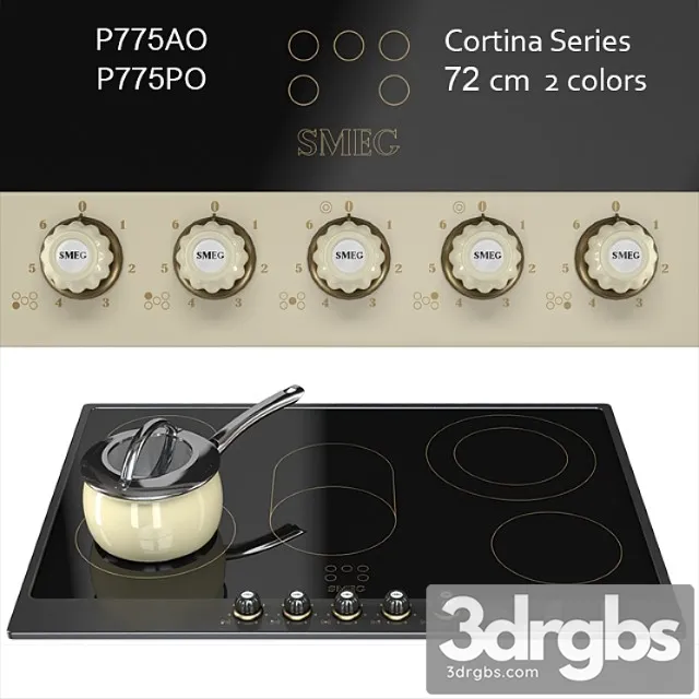 Smeg Cortina P775 72cm Ceramic Hob Cream Anthracite Brass 2 3D Model Free