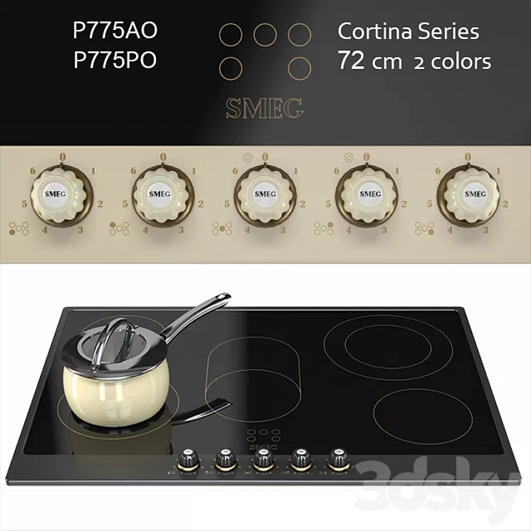 Smeg Cortina P775 72cm Ceramic Hob - cream / anthracite / brass 3D Model