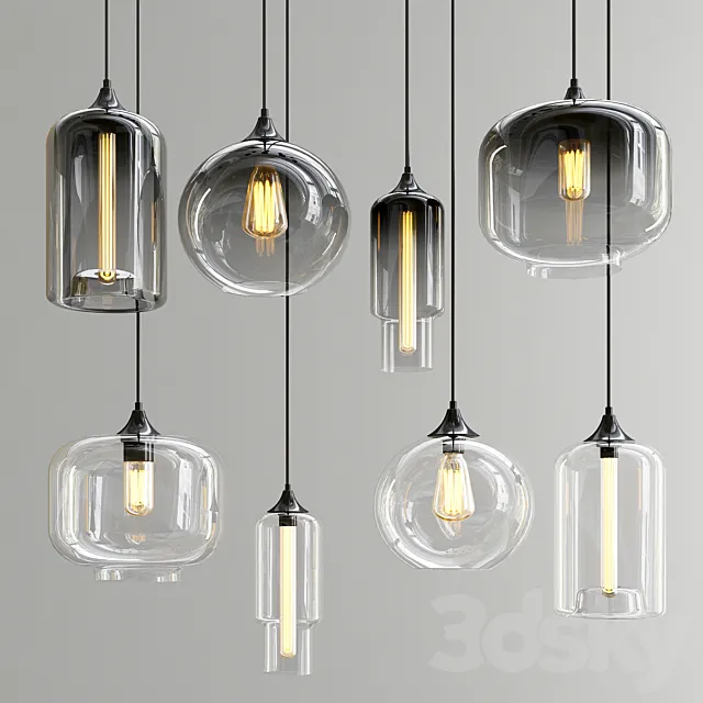 Smoky & Clear Glass Shade Pendant Lights 3D Model