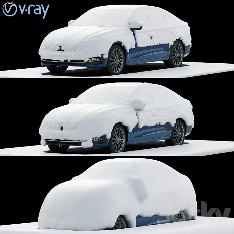 snow covered cars in the parking lot 3D Model Free