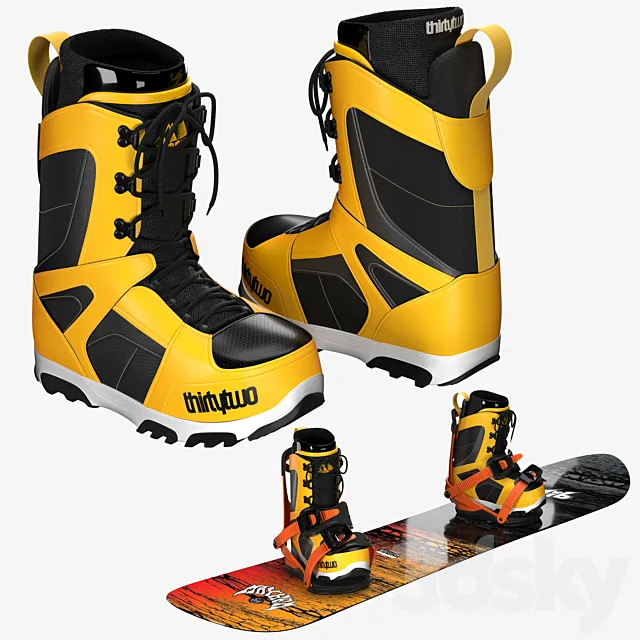 Snowboard + Boots + Bindings 3D Model