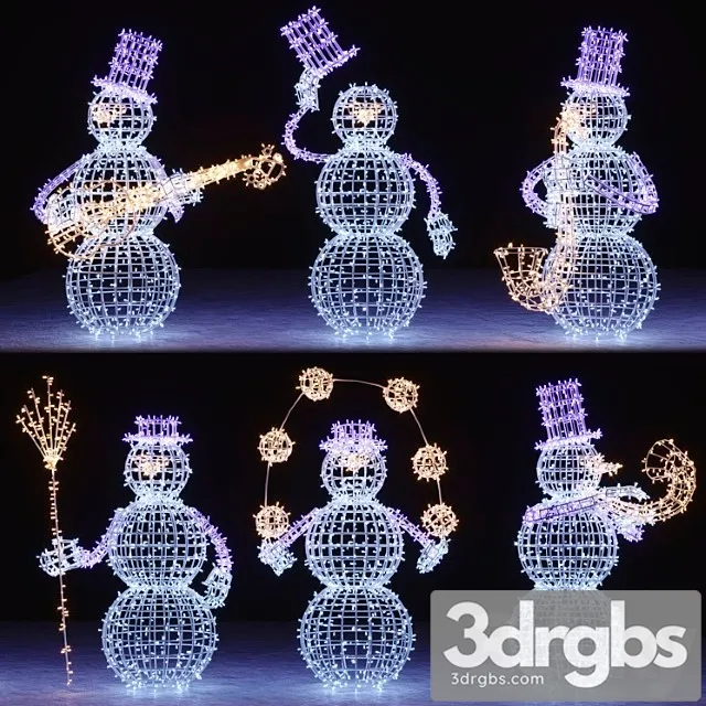 Snowman figures from garlands 3D Model Free