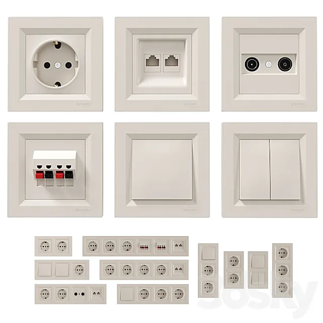 Sockets and switches Schneider Asfora Cream. Free Download