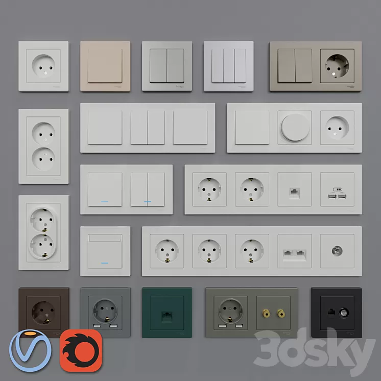 Sockets and switches Schneider Electric Atlas Design 3D Model