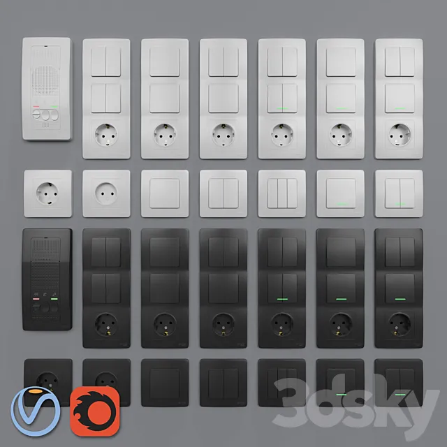 Sockets and switches Schneider Electric Blanca of internal installation 3D Model