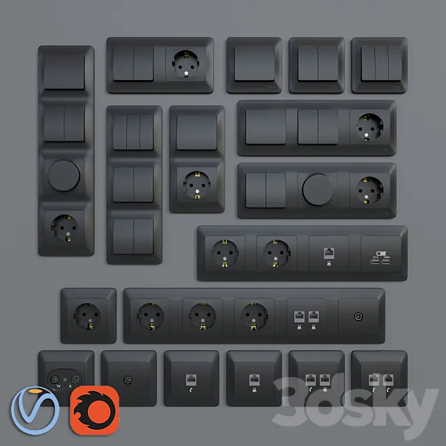 Sockets and switches Schneider Electric Glossa | Graphite 3D Model