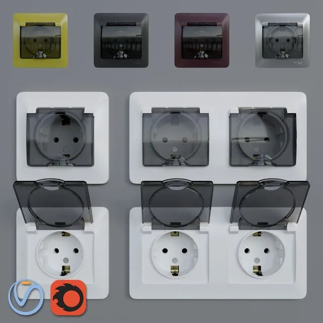 Sockets waterproof Schneider Electric Glossa 3D Model