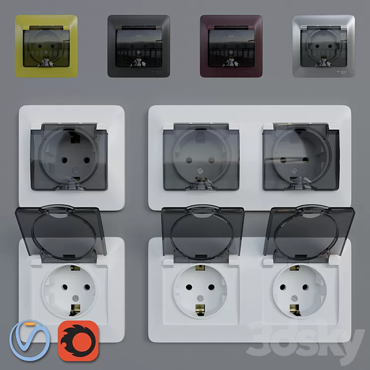 Sockets waterproof Schneider Electric Glossa 3D Model
