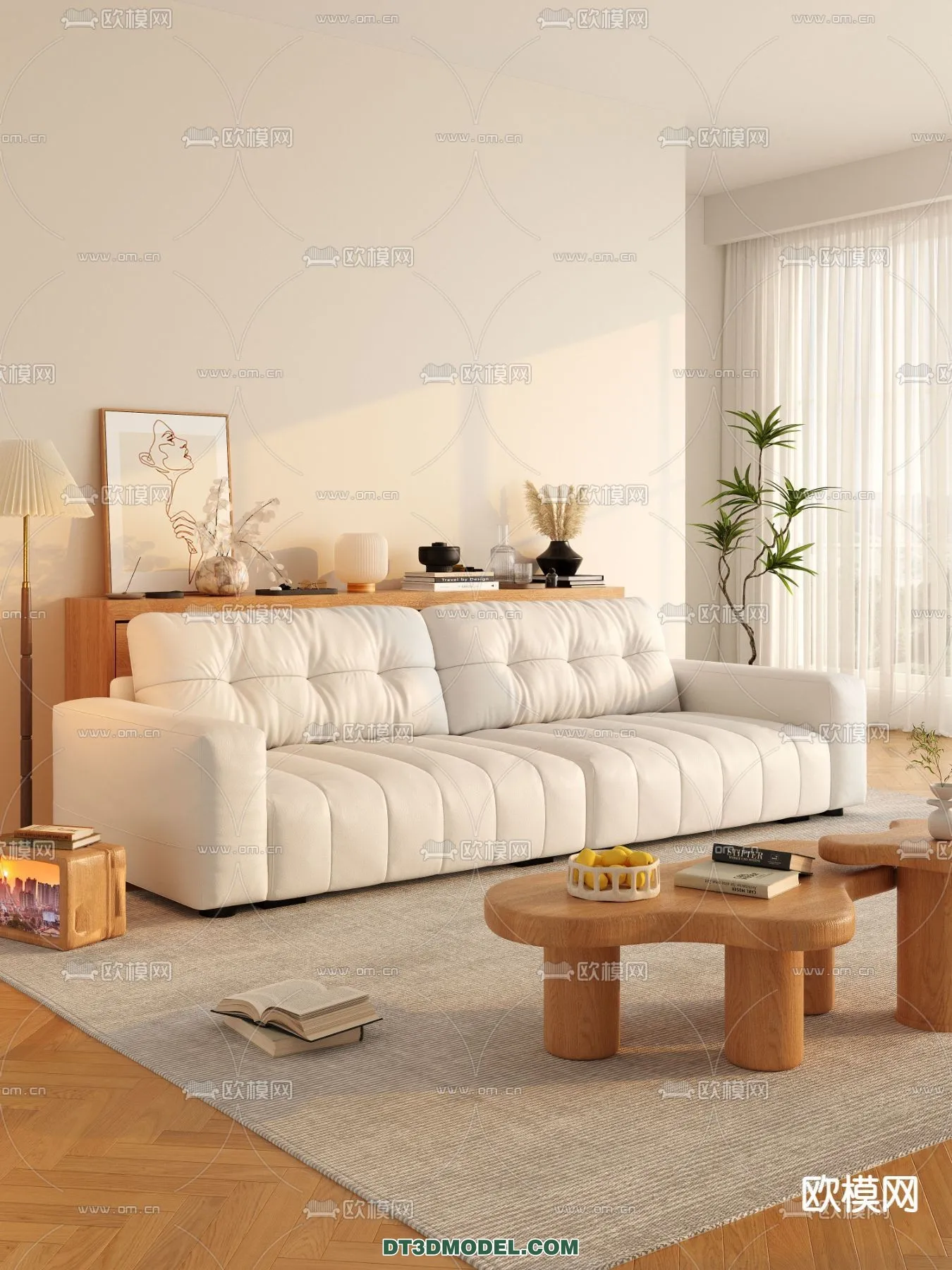 Sofa 3D Model with Cream Color - Furniture 3DS Max - 003