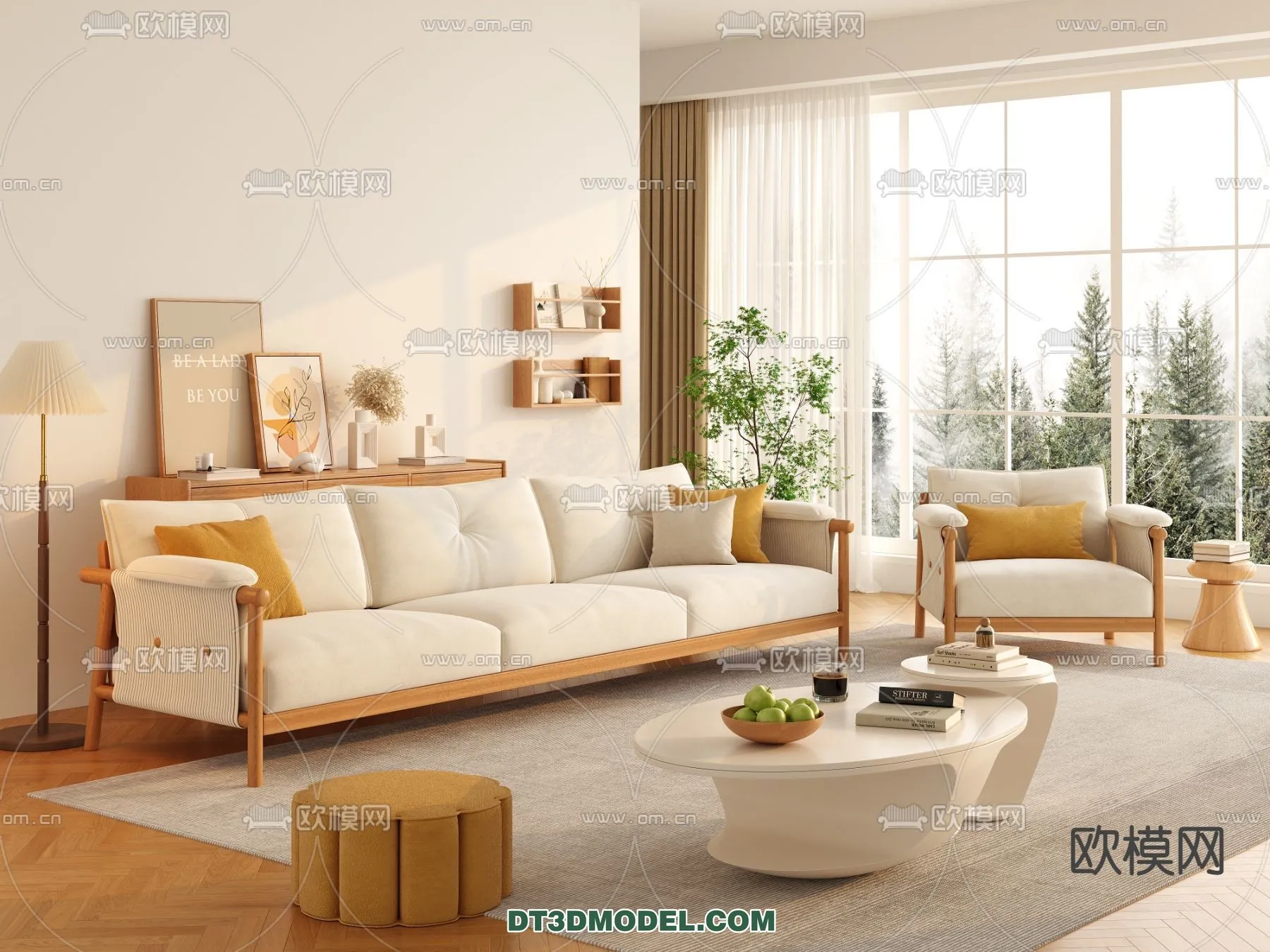 Sofa 3D Model with Cream Color - Furniture 3DS Max - 005