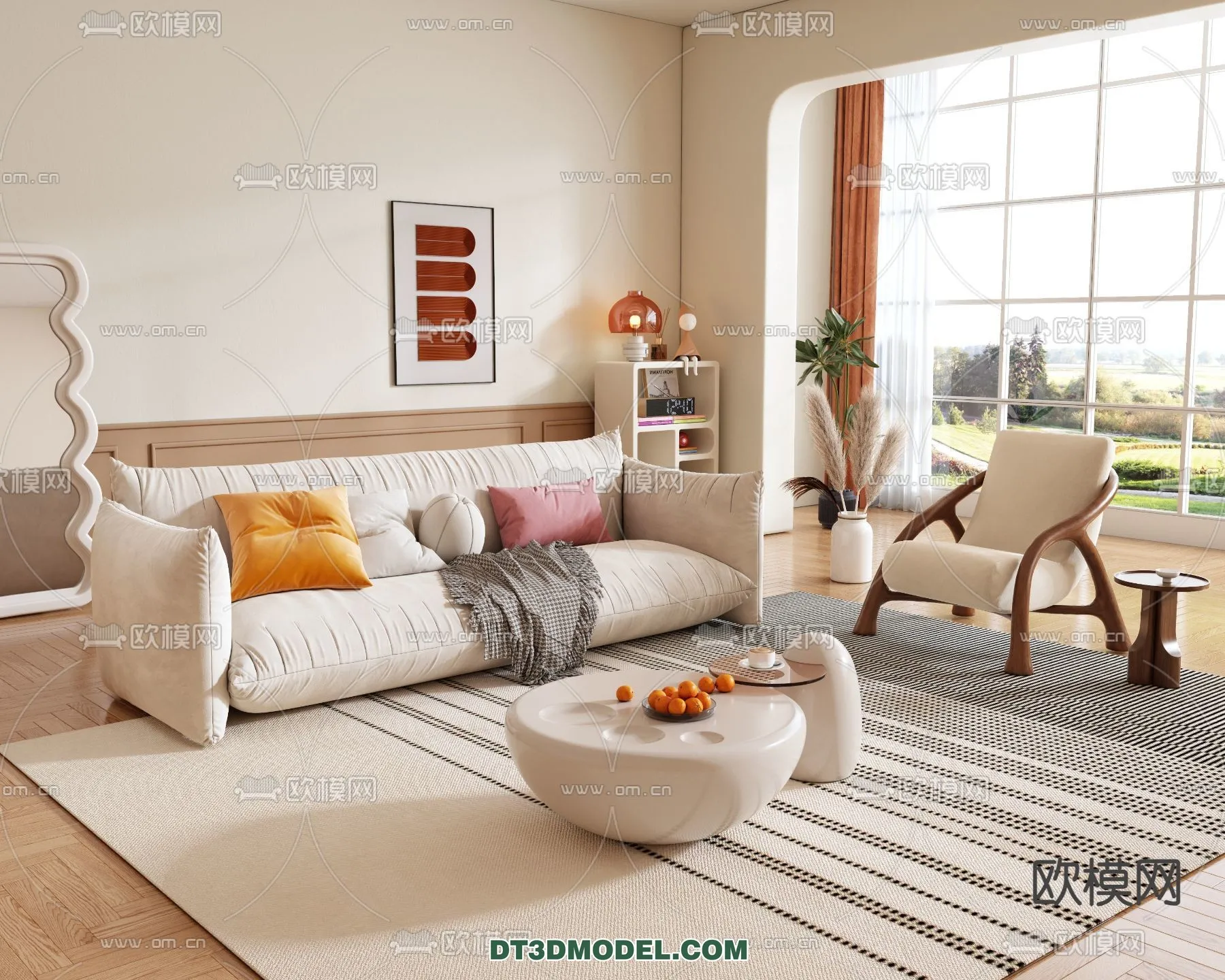 Sofa 3D Model with Cream Color - Furniture 3DS Max - 007