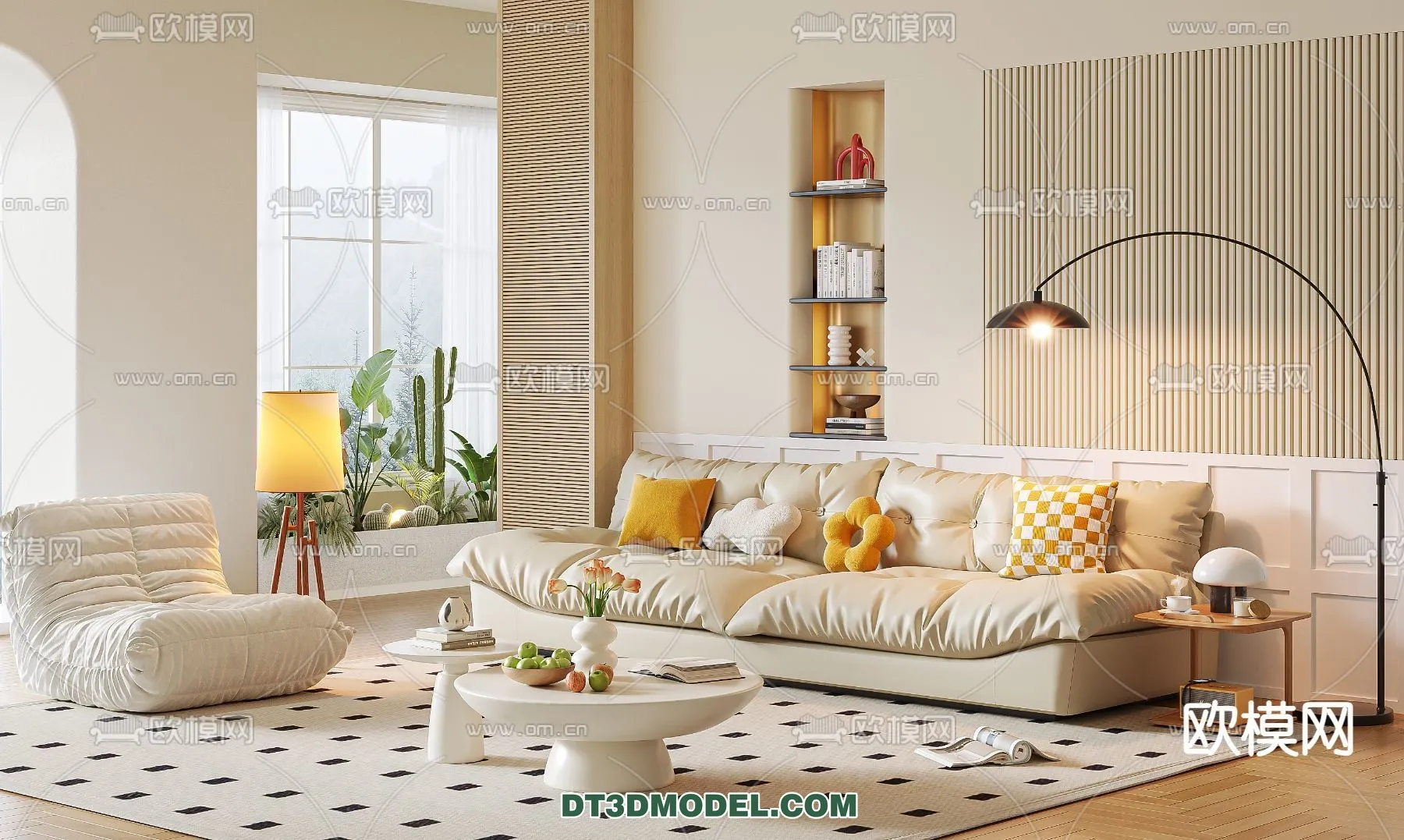 Sofa 3D Model with Cream Color - Furniture 3DS Max - 009