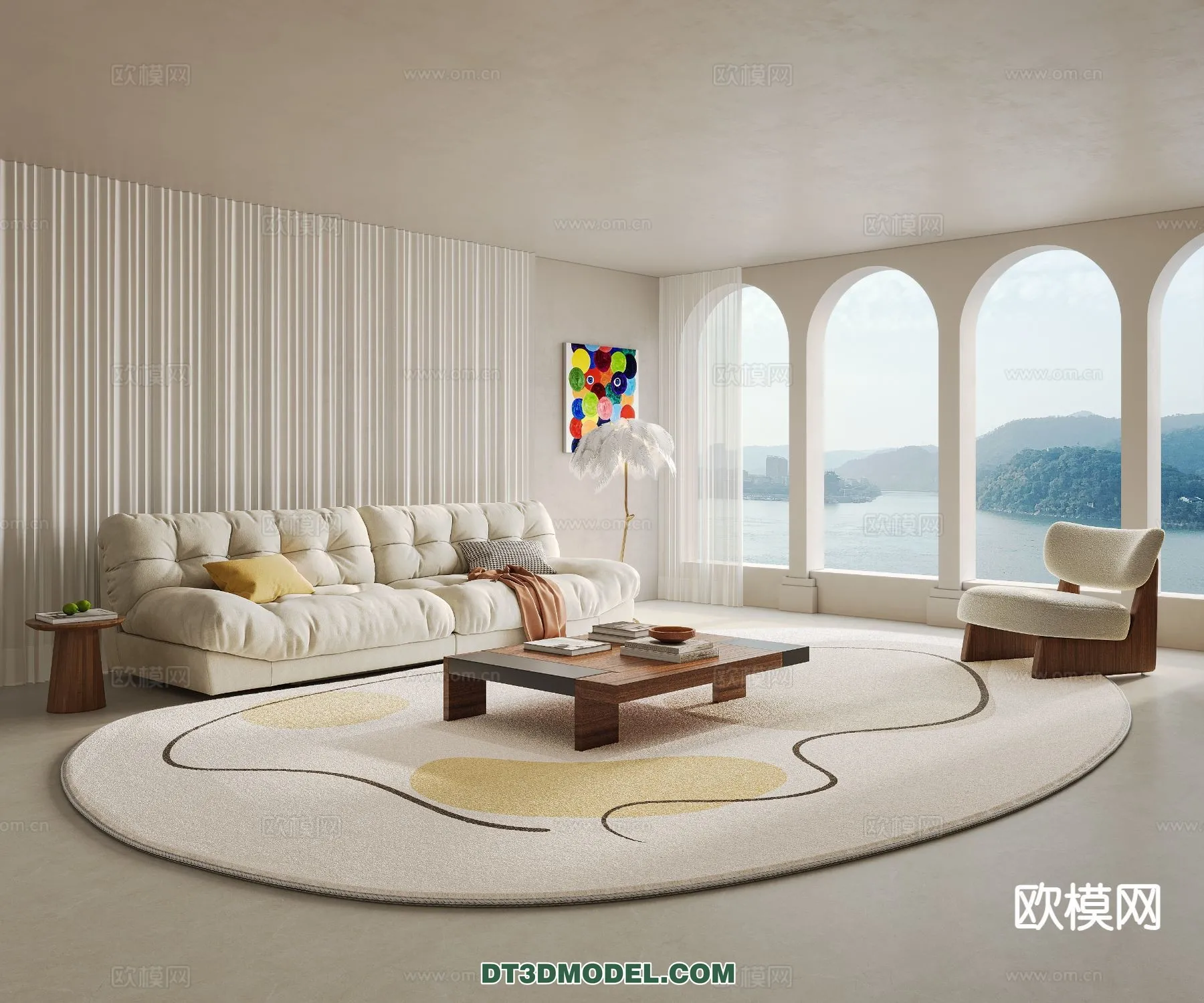 Sofa 3D Model with Cream Color - Furniture 3DS Max - 116