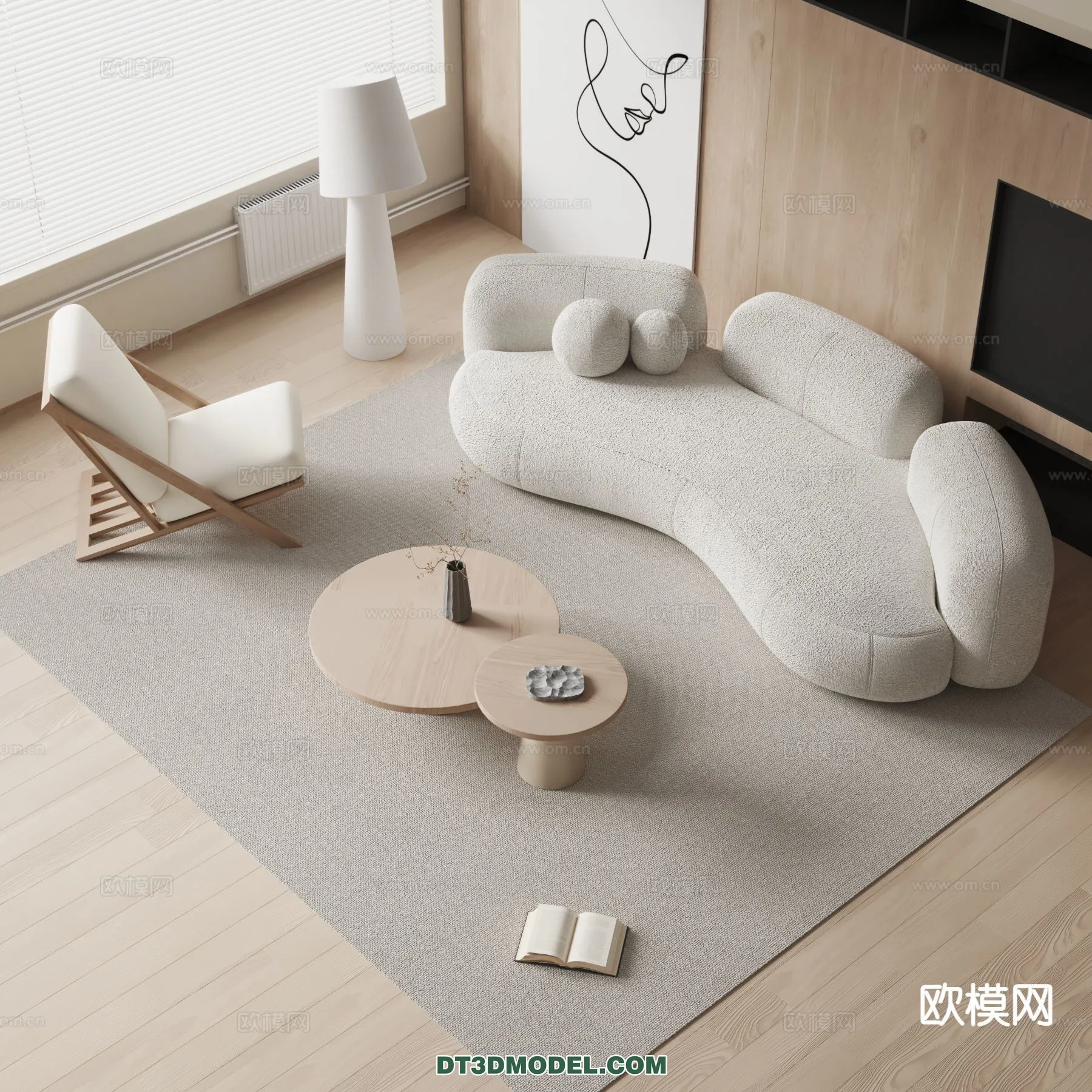Sofa 3D Model with Cream Color - Furniture 3DS Max - 125