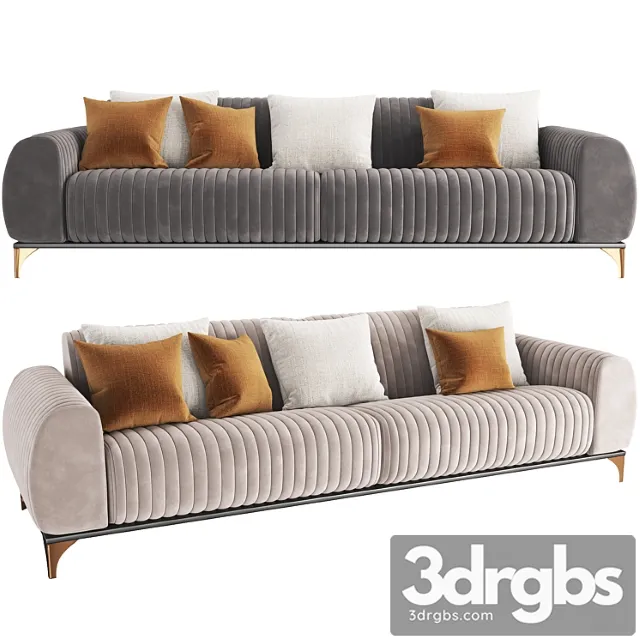 Sofa 4 Lugares Sala De Estar Base De Madeira 3D Model Free