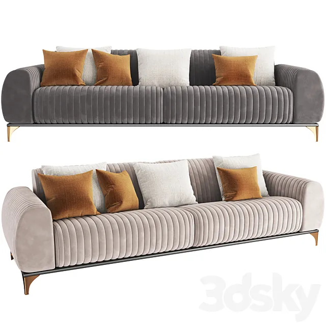 Sofa 4 Lugares Sala de Estar Base de Madeira 3D Model