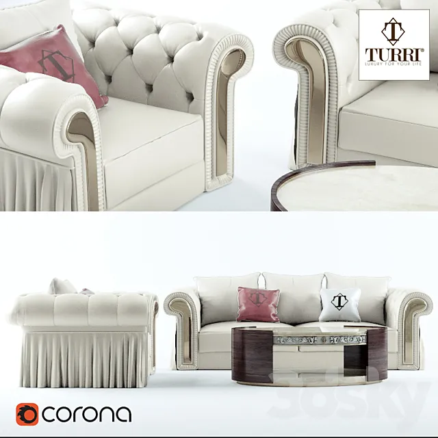 Sofa. chair. coffee table Turri Couture 3DModel