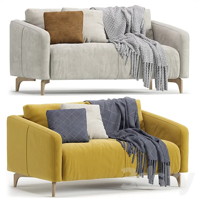 Sofa Ljeri Mini Barhat Beige Velvet Light by Divan.ru  4 Colors _ Sofa Ljeri Mini 3D Model