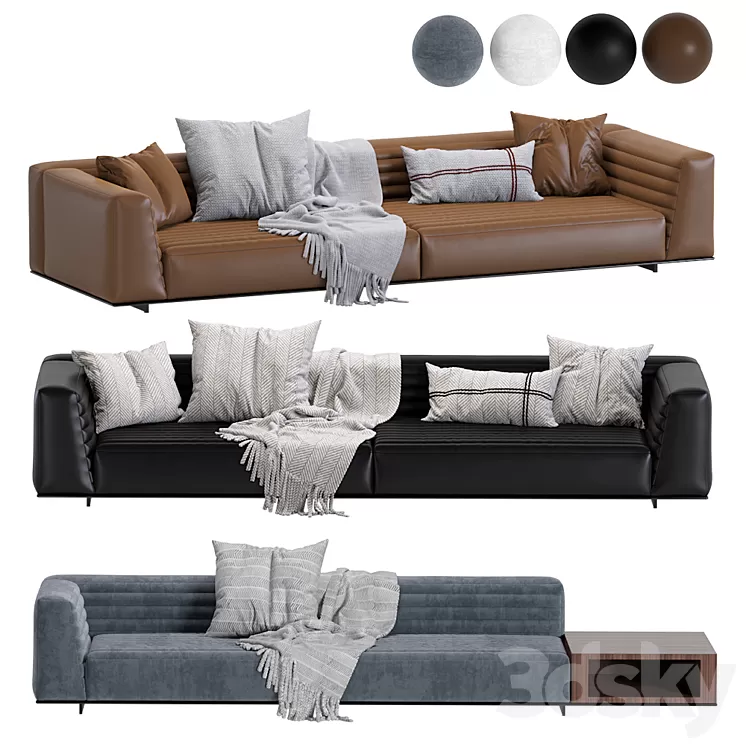 Sofa Minotti Roger / 2 Version Leather & Velvet 3D Model