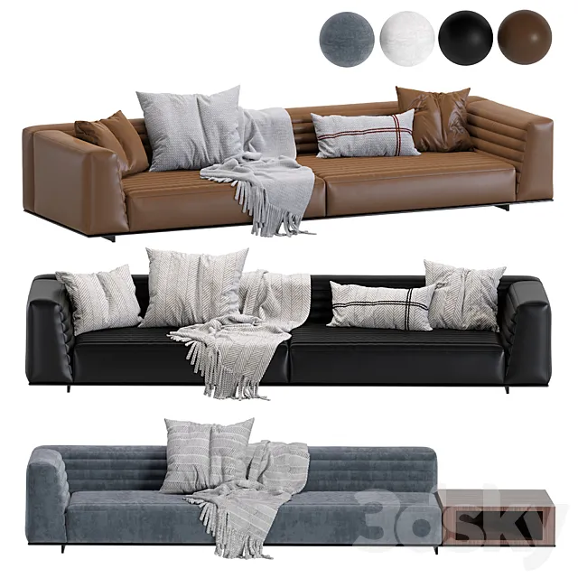 Sofa Minotti Roger _ 2 Version Leather & Velvet 3DModel