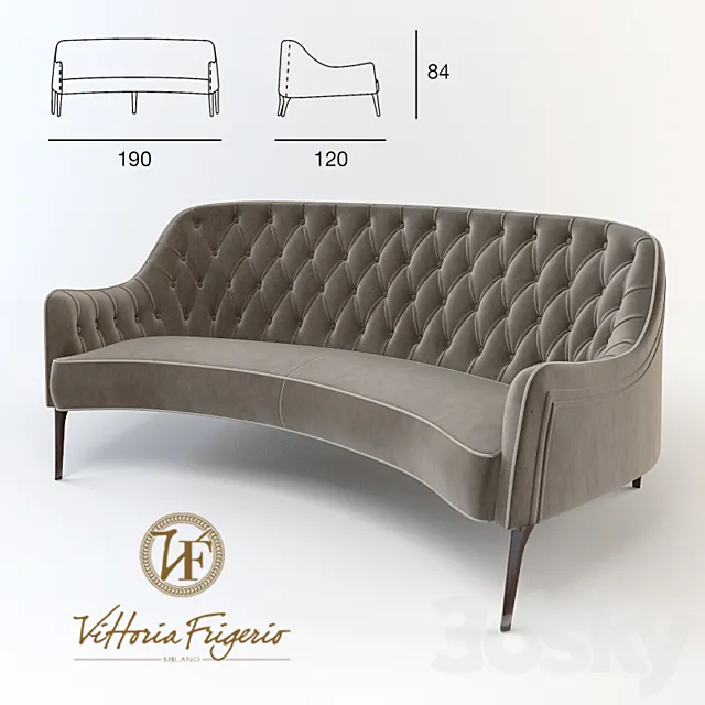 Sofa Poggi.Small sofa bergere capitone 3D Model