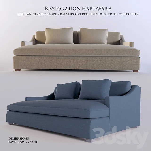 Sofa RH BELGIAN CLASSIC SLOPE ARM 3DModel