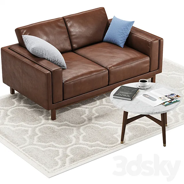 Sofa West Elm Dekalb Leather Loveseat Table Reeve mid-century coffee table 3D Model