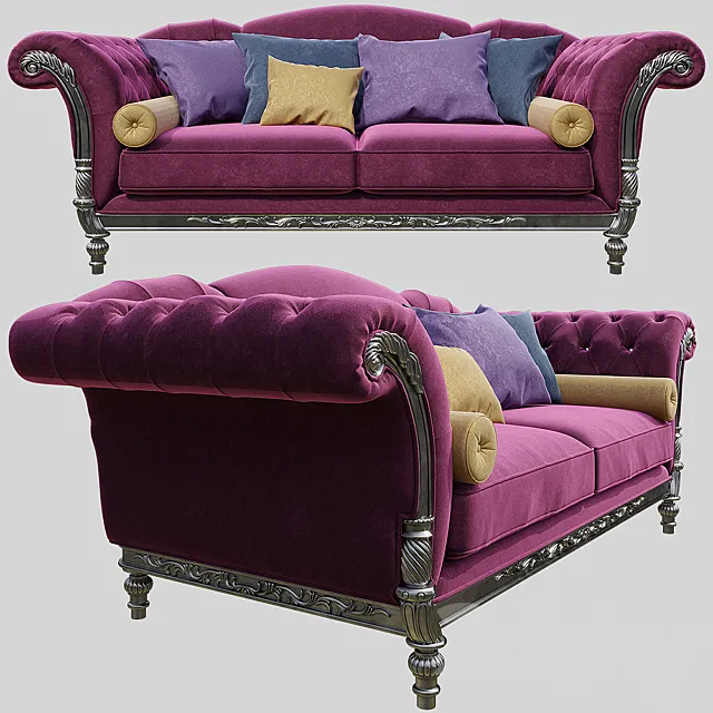 Sofa with high soft armrests 3D Model