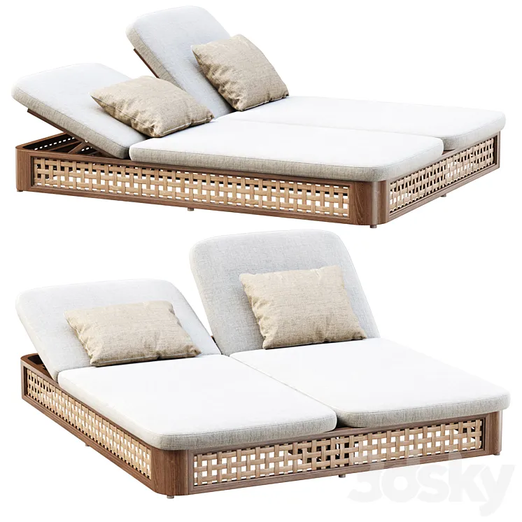 Sofia Rattan Double Chaise Lounge / Chaise Lounger 3D Model Free