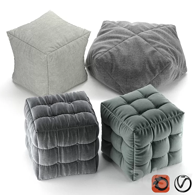Soft fabric poufs 3D Model