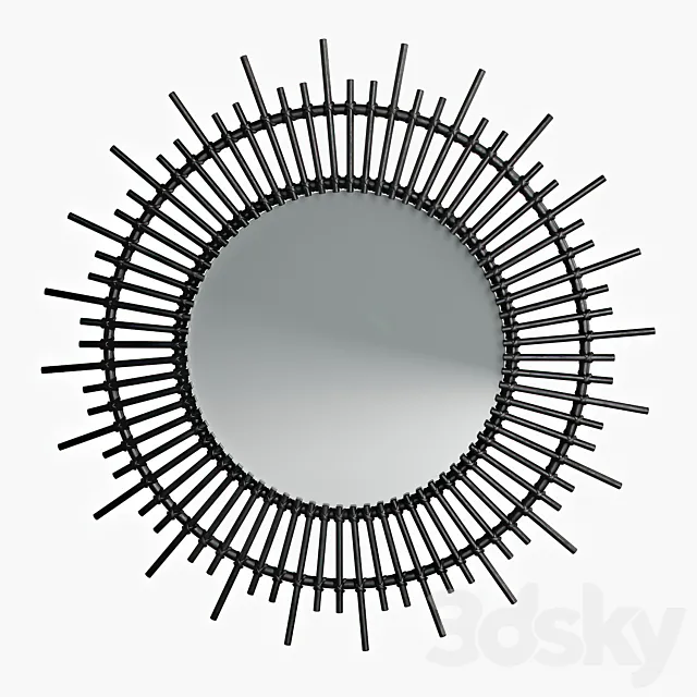 Soleil mirror in black lacquered rattan 3D Model