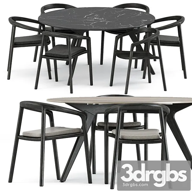 Solid Armchair and Teak Nero Table CF 148 by Manutti 3D Model Free