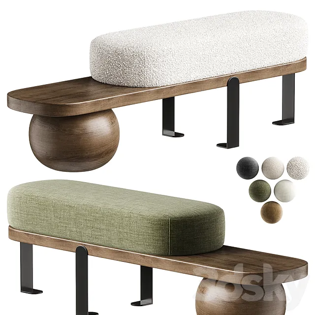 Solid Color Modern Upholstered Entryway Bench with White Cushion 3D Model