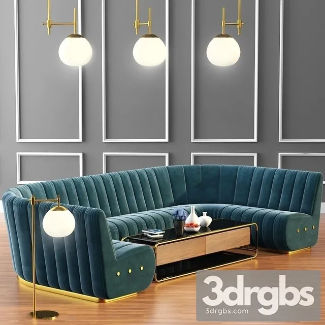 Sophia Long Sofa Launter Table With Parquet 3D Model Free