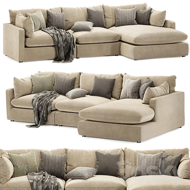 Sophie 3 Piece Modular Sofa Chaise 3D Model