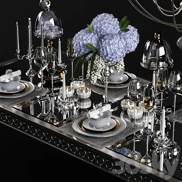 Sophie Mirrored Dining Table_set 3DModel