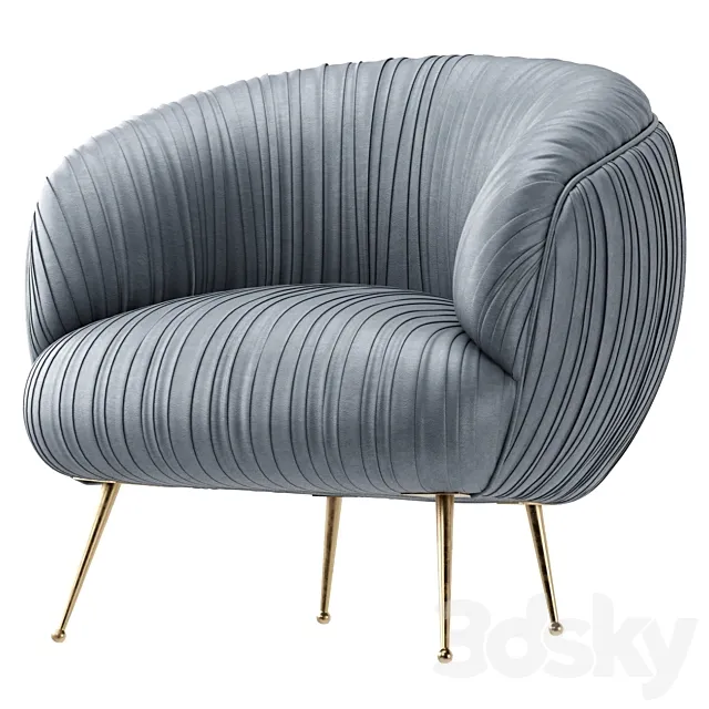 Souffle Chair in Ruched Steel Grey Leather 3D Model