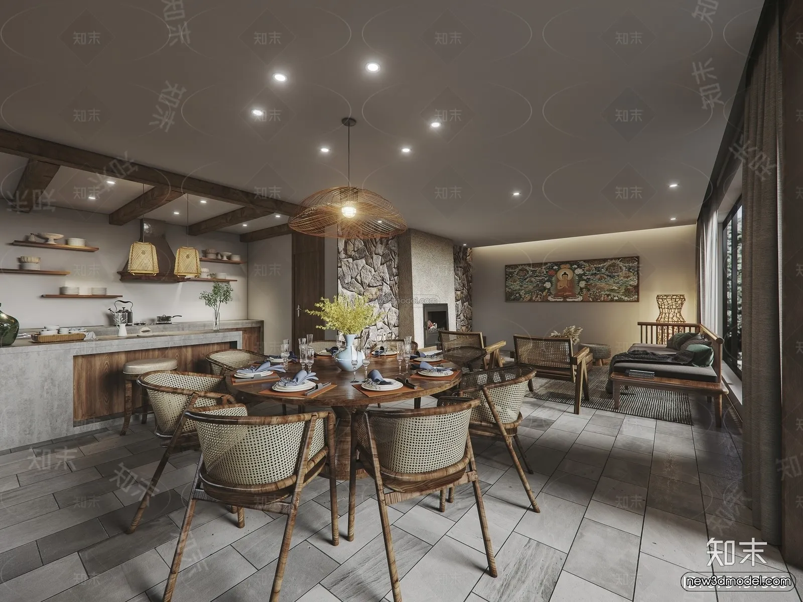 Southeast Asia Restaurant 3D Scenes - 3D Blocks - 047