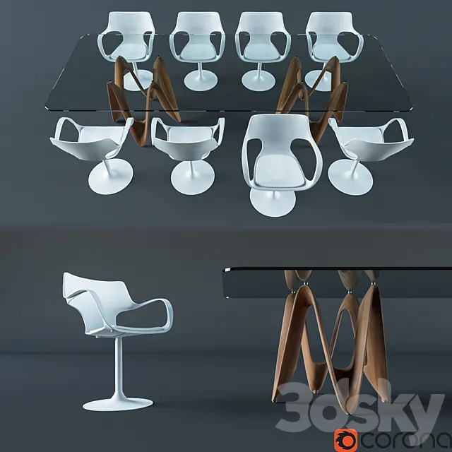 Sovet Italia LAMBDA TWO BASES table. FLUTE GIREVOLE chair 3DModel