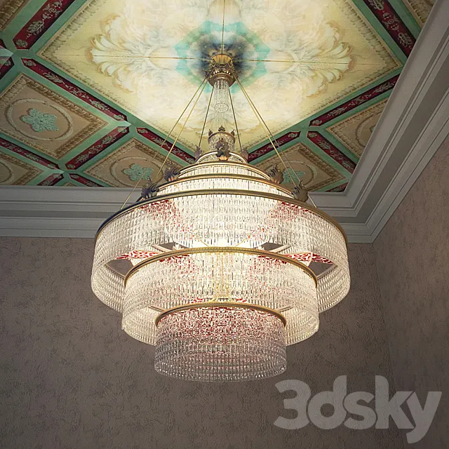 Soviet chandelier with a fragment of the Soviet ceiling and walls 3D Model