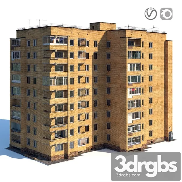 Soviet nine-story house 3D Model Free