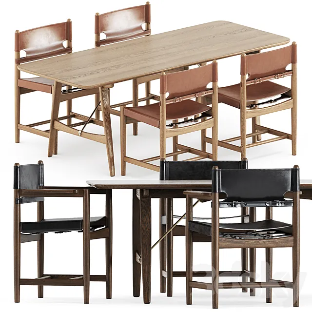 Spanish Dining Chair by Fredericia and BM1160 table by Carl Hansen and Son 3D Model