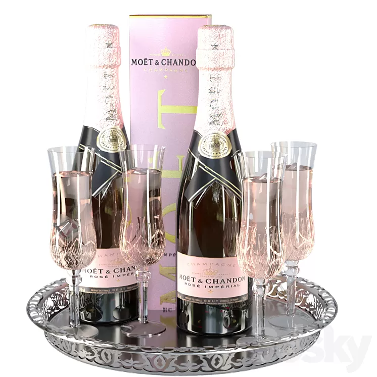 Sparkling wine in glasses 2. Alcohol 3D Model