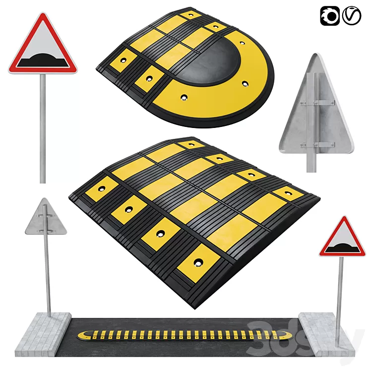 Speed bump with sign 3D Model