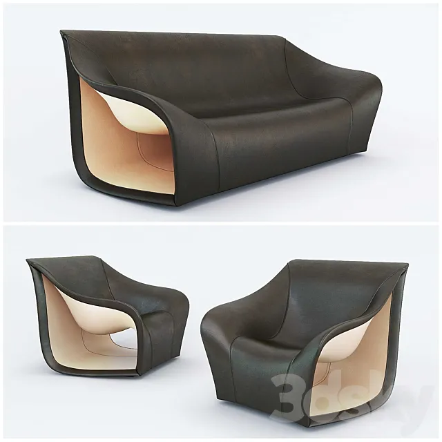 Split Sofa and Chair by Alex Hull 3D Model
