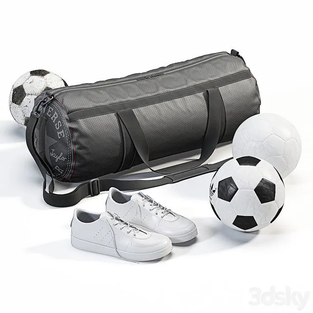 Sports bag with sneakers and balls 3D Model